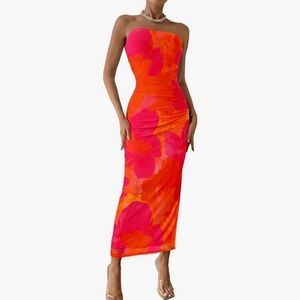 Maxi Bodycon Dresses Strapless Tube Top Printed Slit Dress